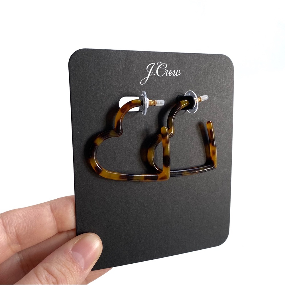 J.Crew Heart Hoop Earrings Tortoise Earrings! NWT! - Picture 7 of 7